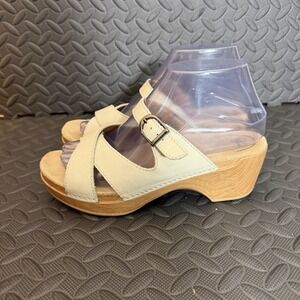 Dansko Sela Sandals Heels Women Size 37 Beige Leather Strappy